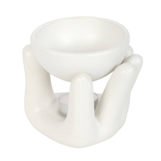 White Ceramic Hand Oil Burner - Crystal Nest