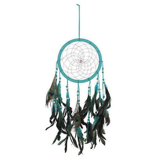 Turquoise Peacock Feather Dreamcatcher - Crystal Nest