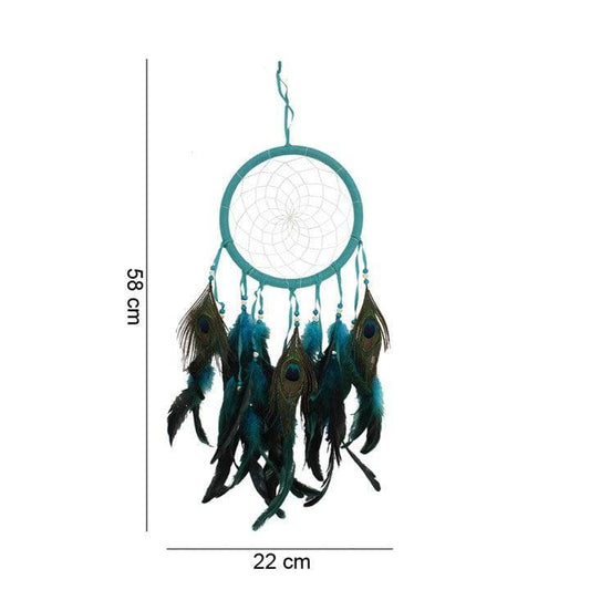 Turquoise Peacock Feather Dreamcatcher - Crystal Nest