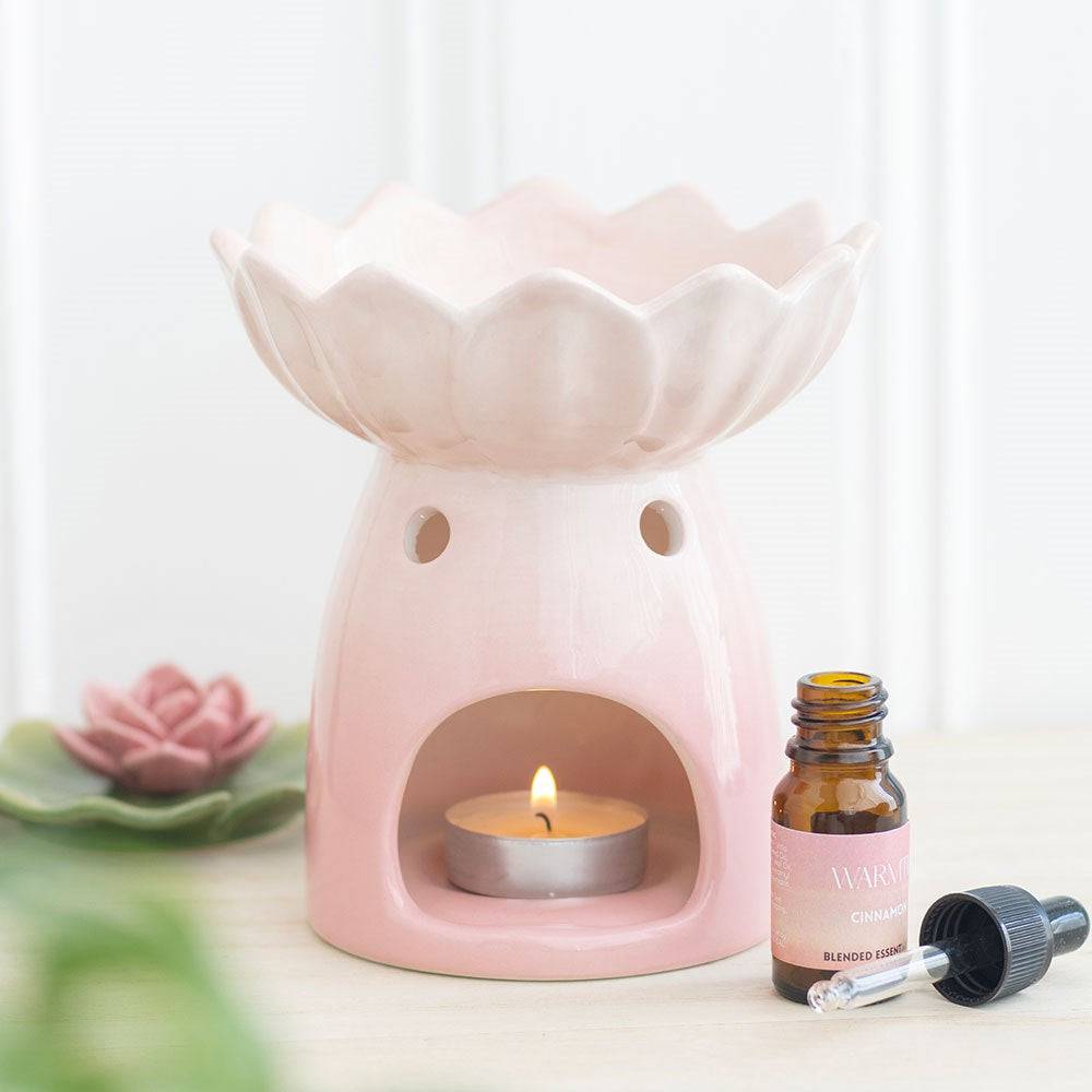 Pink Water Lily Ceramic Oil Burner & Wax Warmer - Crystal Nest