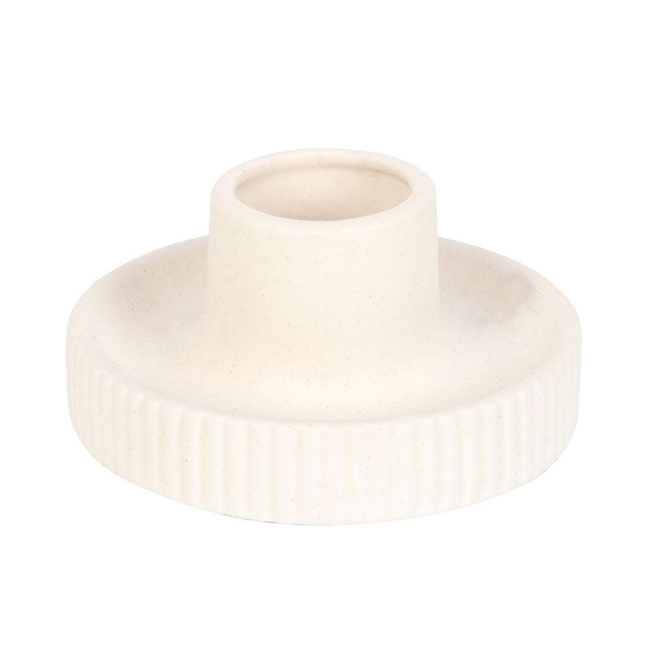 Cream Ribbed Ceramic Smudge Bowl - Crystal Nest