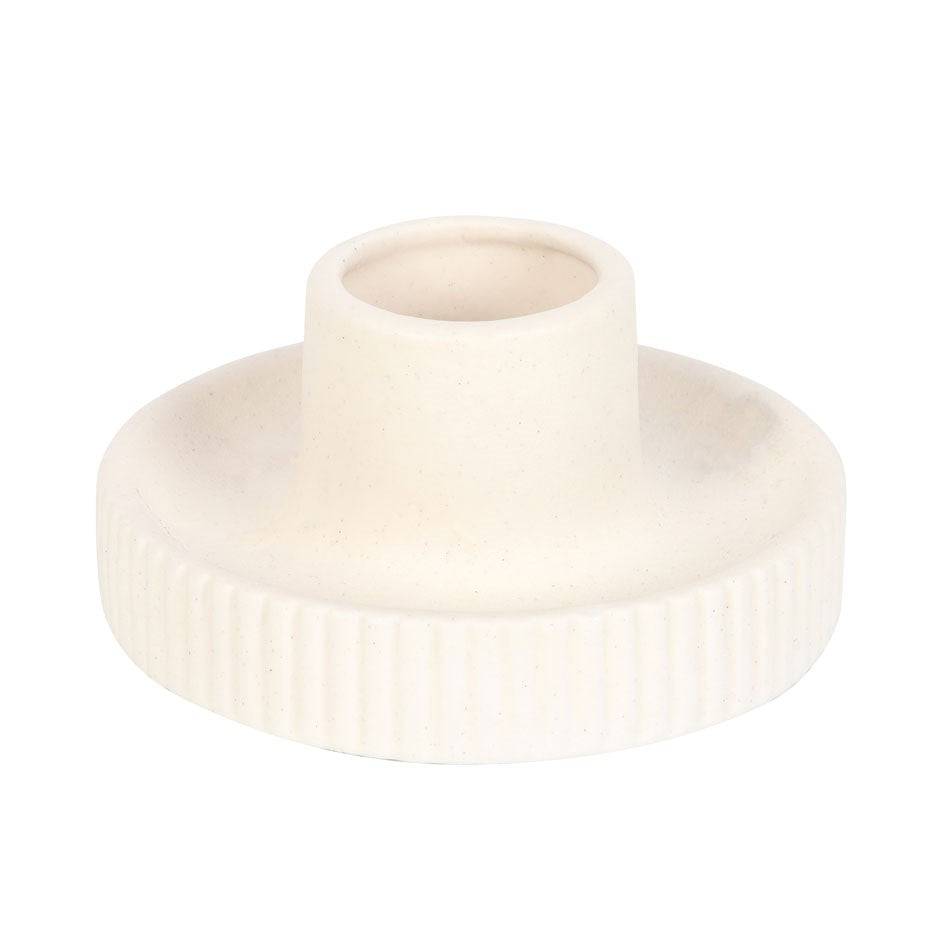 Cream Ribbed Ceramic Smudge Bowl - Crystal Nest