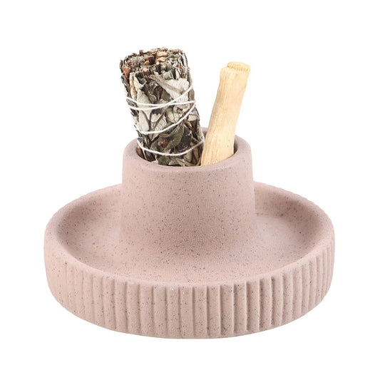 Beige Ribbed Ceramic Smudge Bowl - Crystal Nest