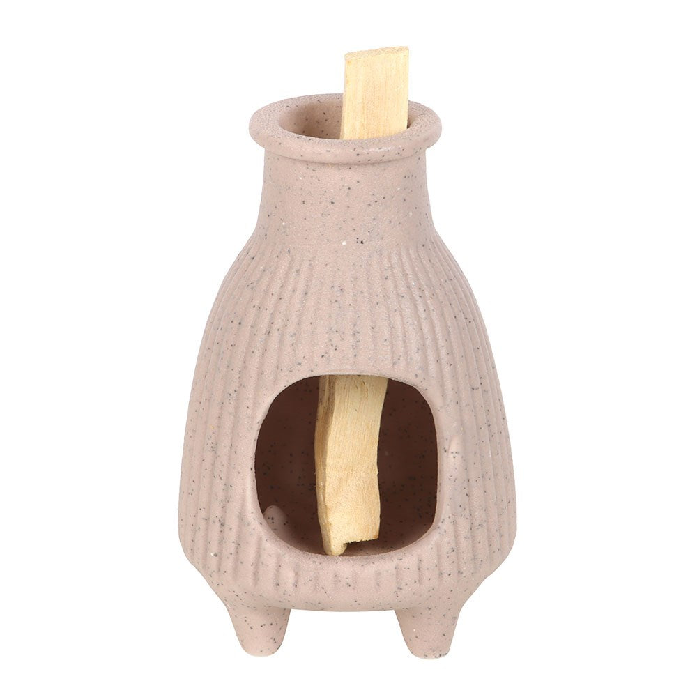 Beige Ribbed Ceramic Palo Santo & Smudge Stick Burner - Crystal Nest