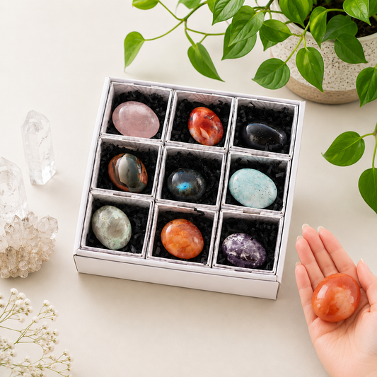Madagascan Crystal Palm Stones Gift Box | 9 Piece Collection