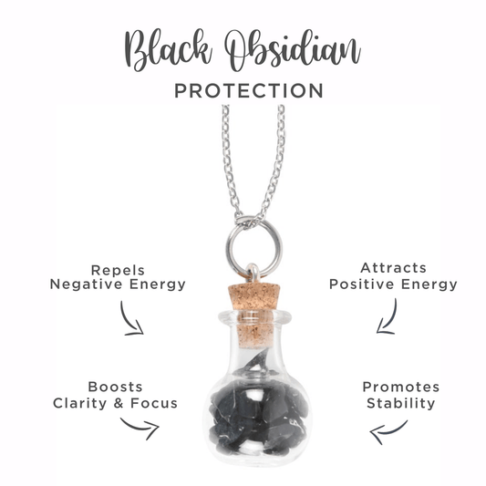 Protection Necklace – Bottled Black Obsidian Crystal Chips - Crystal Nest