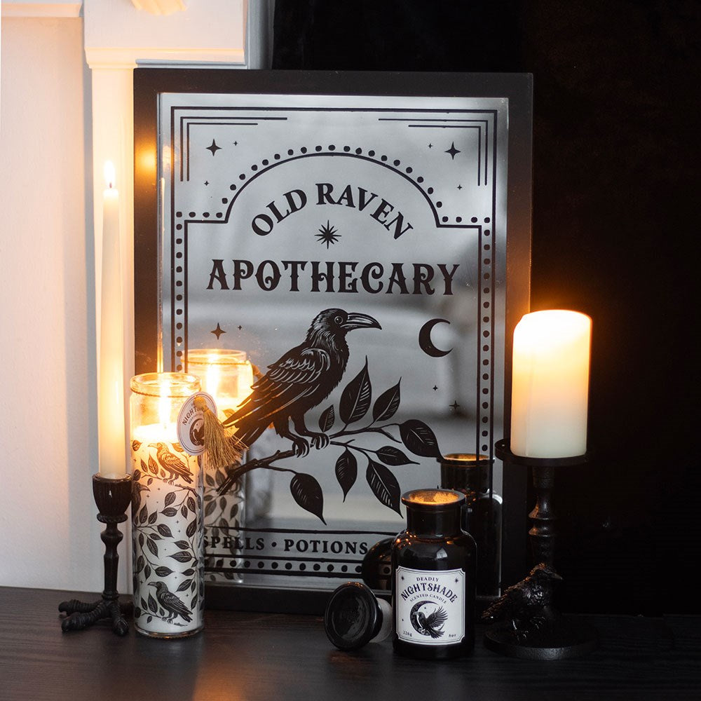 Mystic Raven Black Pillar Candle Holder - Crystal Nest