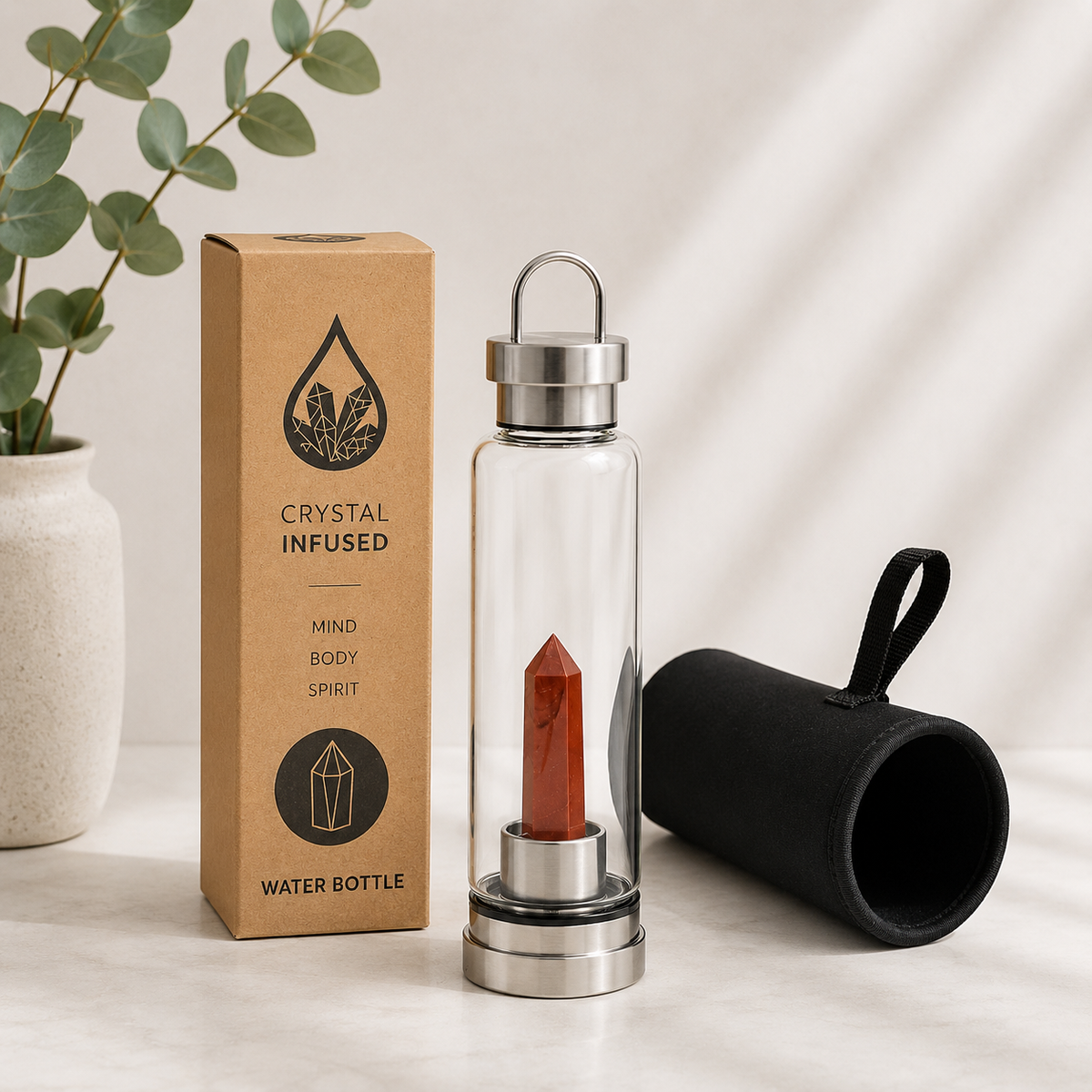 Red Jasper Crystal Infused Water Bottle | 500ml - Crystal Nest