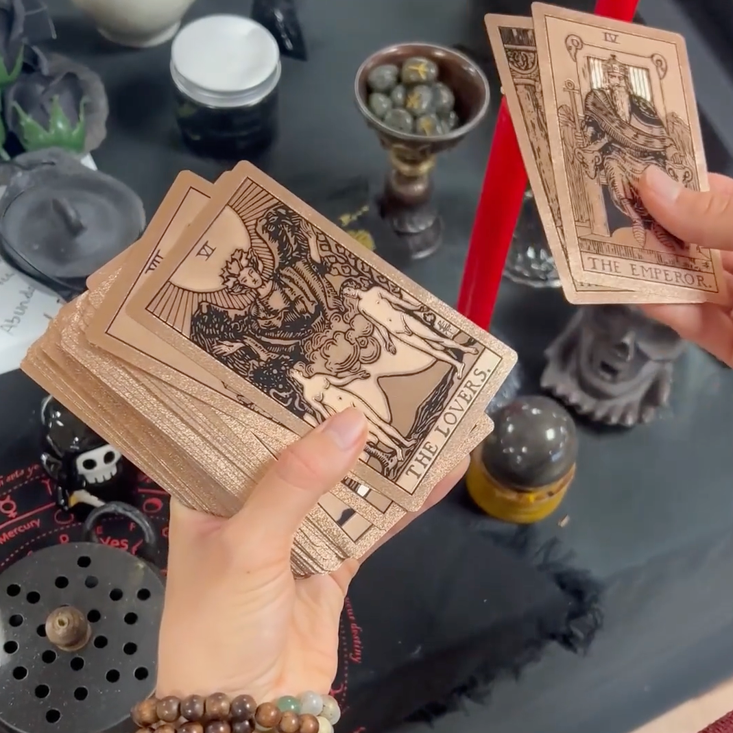 Rose Gold Foil Moon Phase Tarot Card Set | Guidebook Included - Crystal Nest