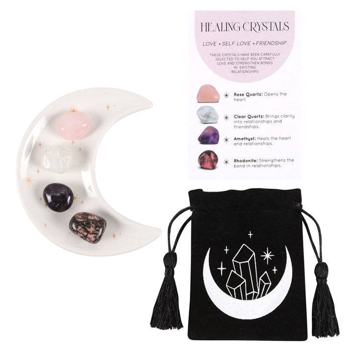 Love Healing Crystal Set with Moon Trinket Dish - Crystal Nest