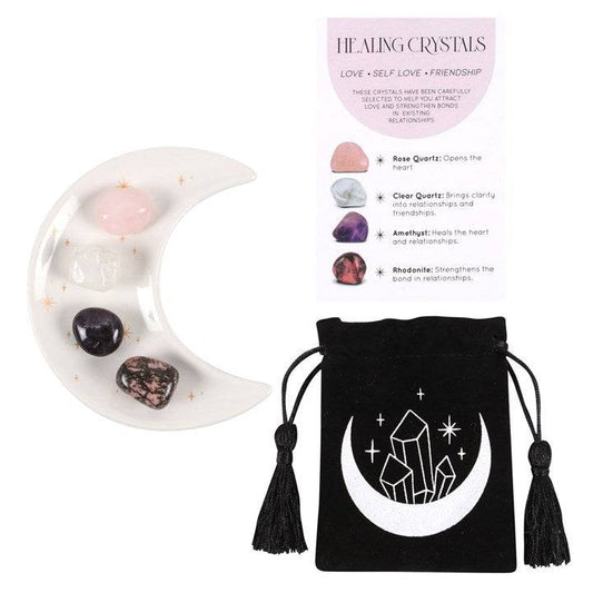 Love Healing Crystal Set with Moon Trinket Dish - Crystal Nest
