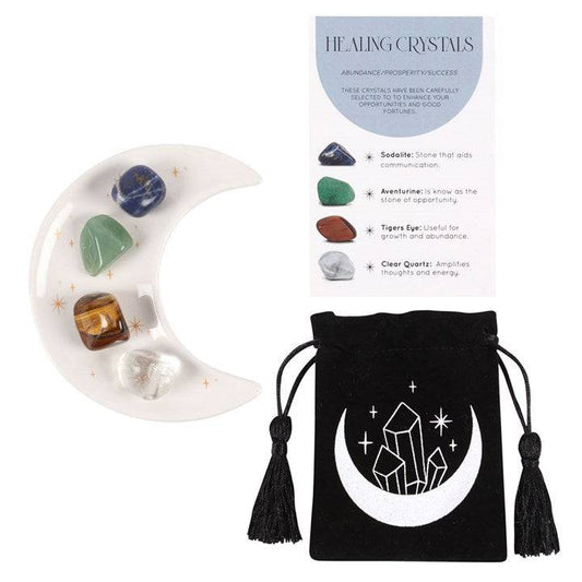 Success Healing Crystal Set with Moon Trinket Dish - Crystal Nest