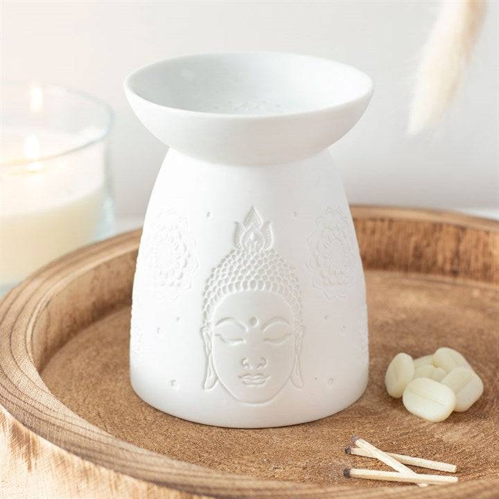 Buddha Face White Ceramic Oil and Wax Melt Burner - Crystal Nest
