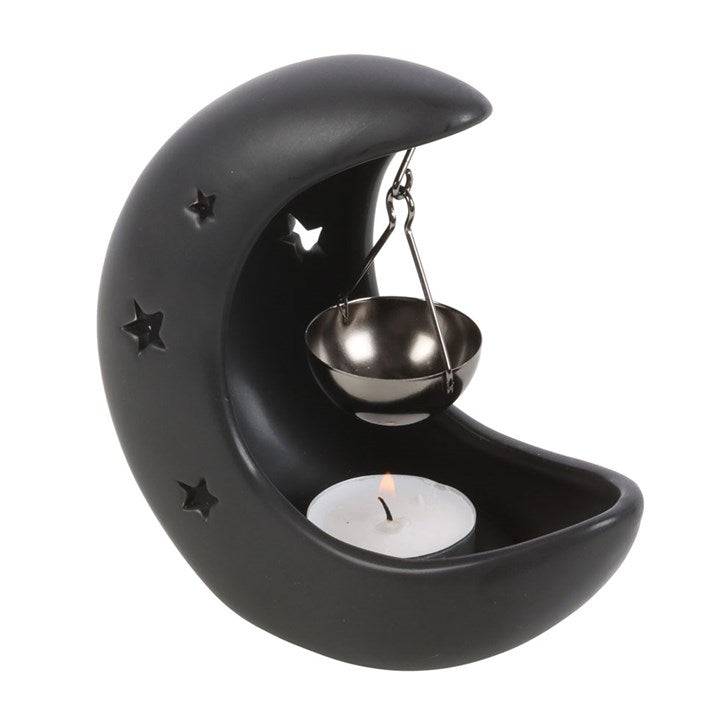 Black Crescent Moon Hanging Oil Burner - Crystal Nest
