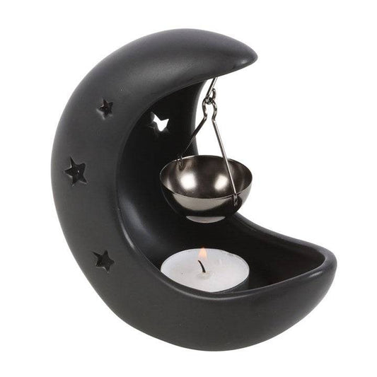 Black Crescent Moon Hanging Oil Burner - Crystal Nest