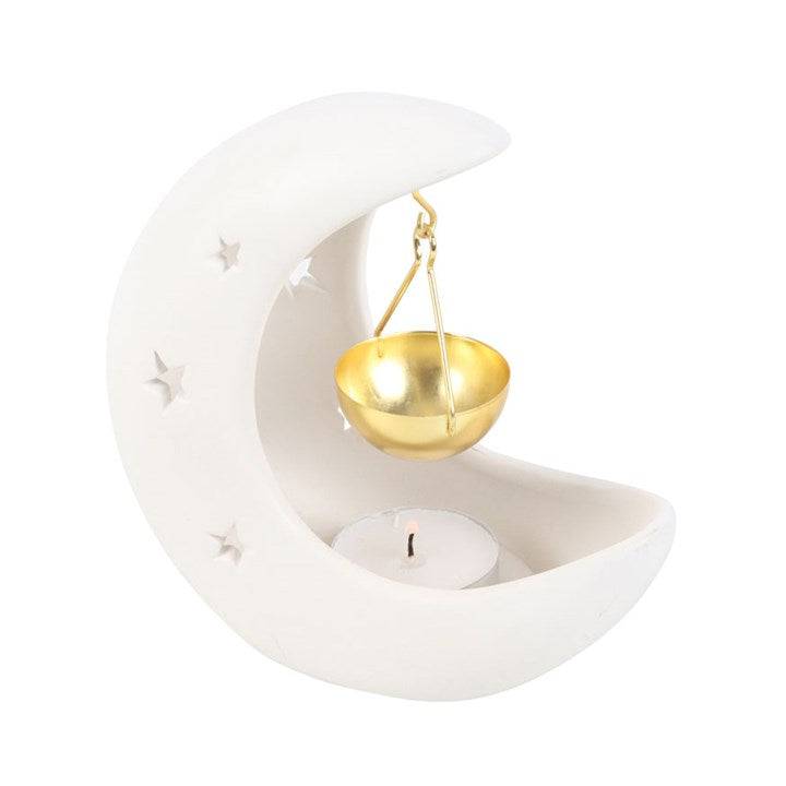 White Crescent Moon Hanging Oil Burner - Crystal Nest