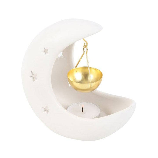 White Crescent Moon Hanging Oil Burner - Crystal Nest