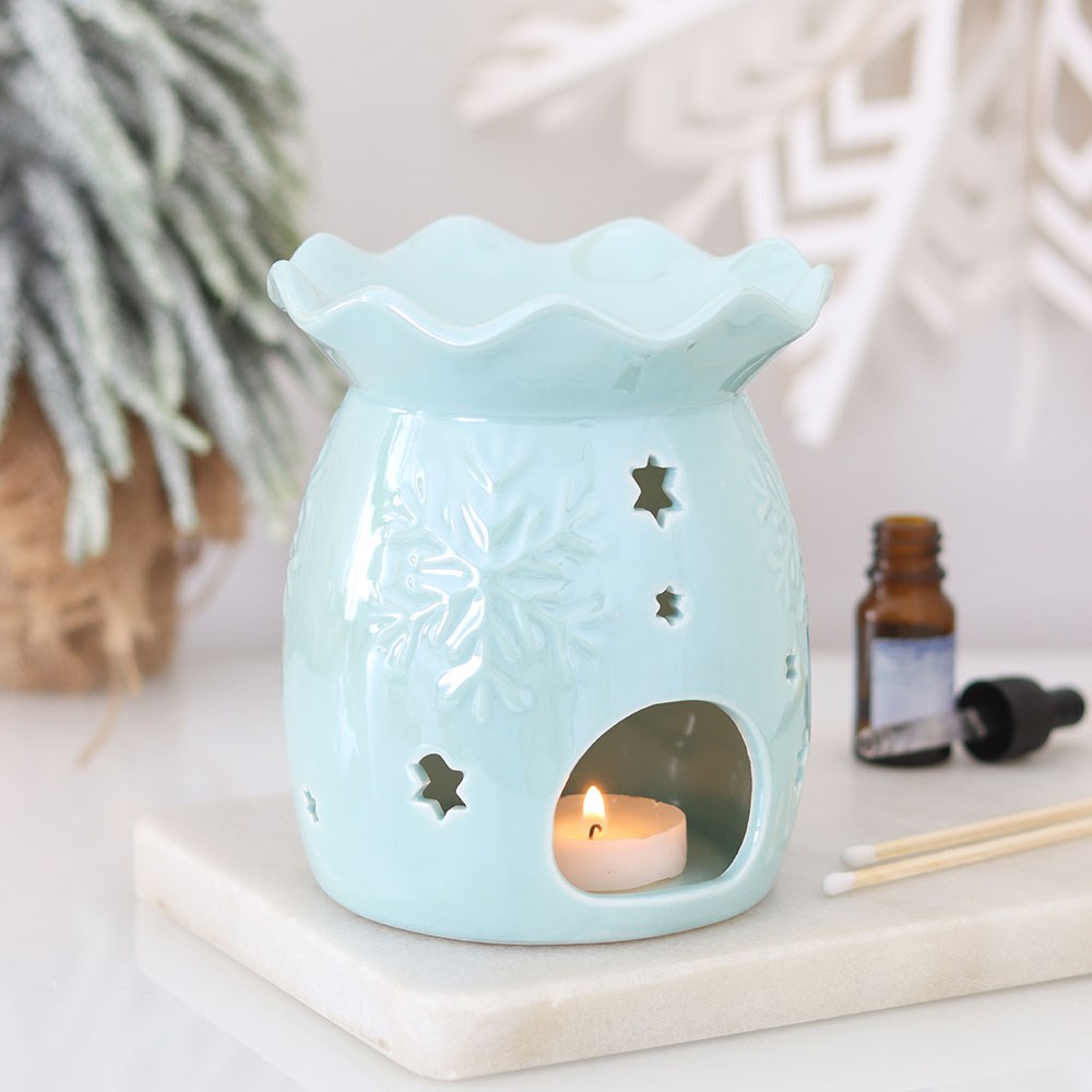 Iridescent Blue Snowflake Wax Melt Burner & Oil Warmer