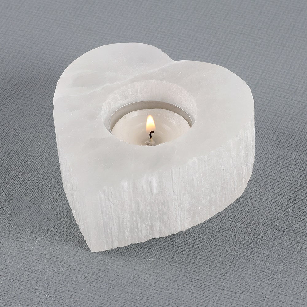 Selenite Heart Tealight Candle Holder - Purity and Healing Energy - Crystal Nest