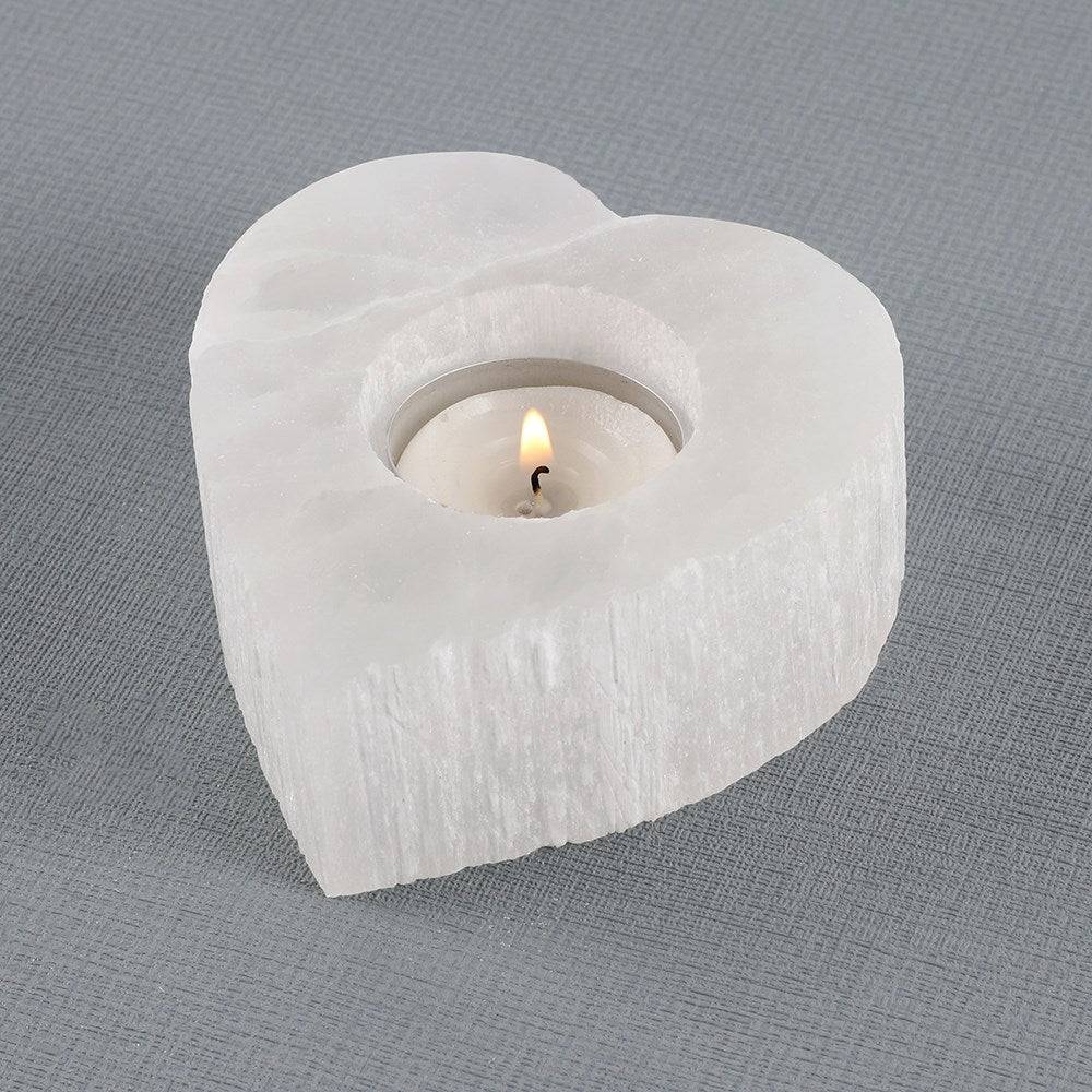 Selenite Heart Tealight Candle Holder - Purity and Healing Energy - Crystal Nest