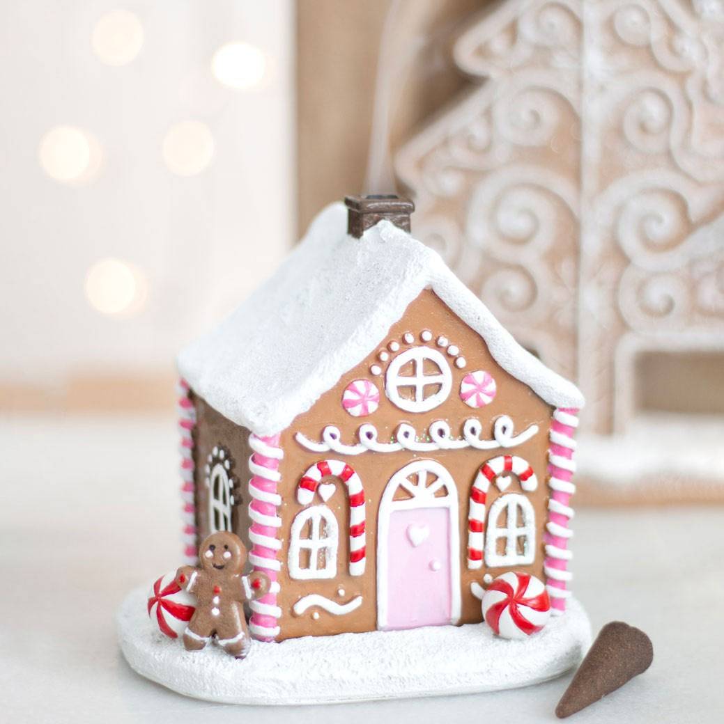 Pink Gingerbread House Incense Cone Burner - Crystal Nest