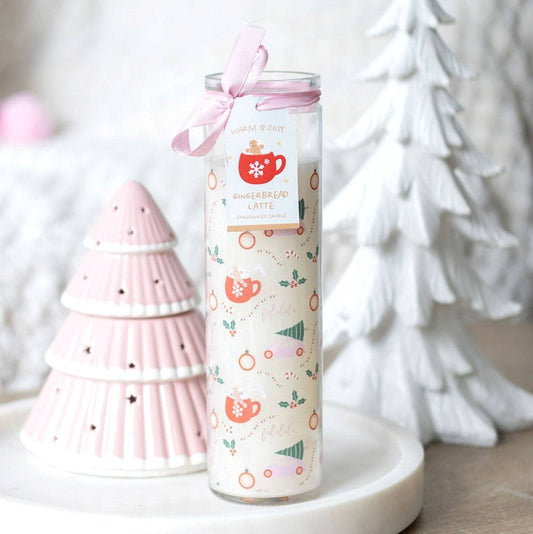Sugarplum Fun Christmas Print Glass Tube Candle - Crystal Nest