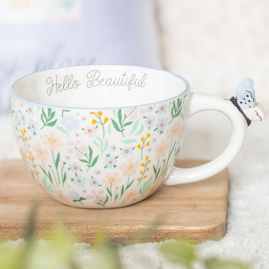 Hello Beautiful Floral Ceramic Mug - Mothers Day Gift - Crystal Nest