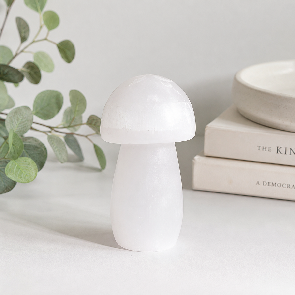 Selenite Mushroom Carving 10cm - Crystal Nest