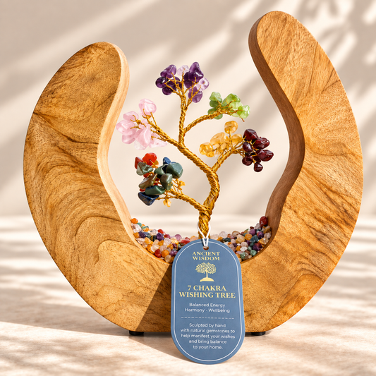 Seven Chakra Wishing Tree in Open Mango Wood | Gemstone Tree Garden - Crystal Nest