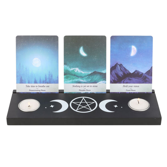 Black Triple Moon Tarot Card Stand with Tealight Holders - Crystal Nest