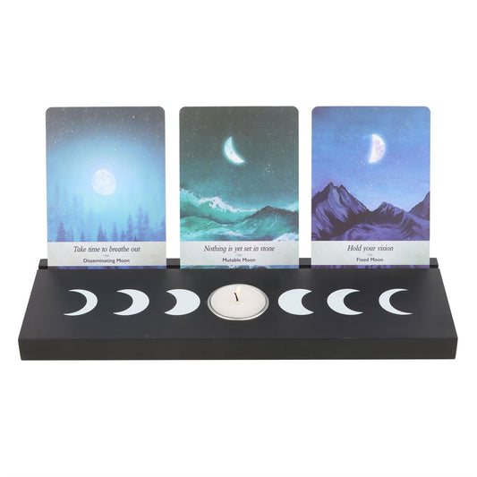 Black Moon Phase Tarot Card Stand with Tealight Holders - Crystal Nest