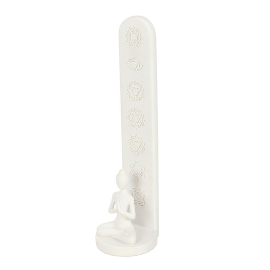 White Chakra Incense Holder with Lotus Pose Figure - Crystal Nest