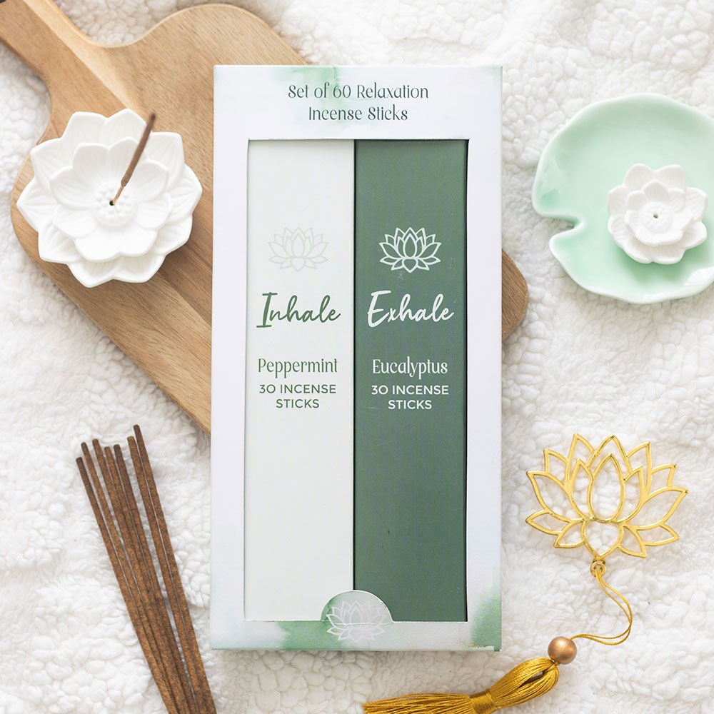 Inhale & Exhale Meditation Incense Sticks | Peppermint & Eucalyptus Set (60 Sticks)
