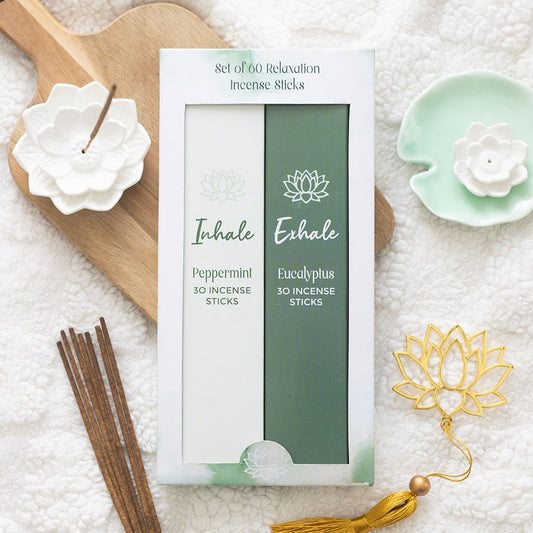 Inhale & Exhale Meditation Incense Sticks | Peppermint & Eucalyptus Set (60 Sticks)