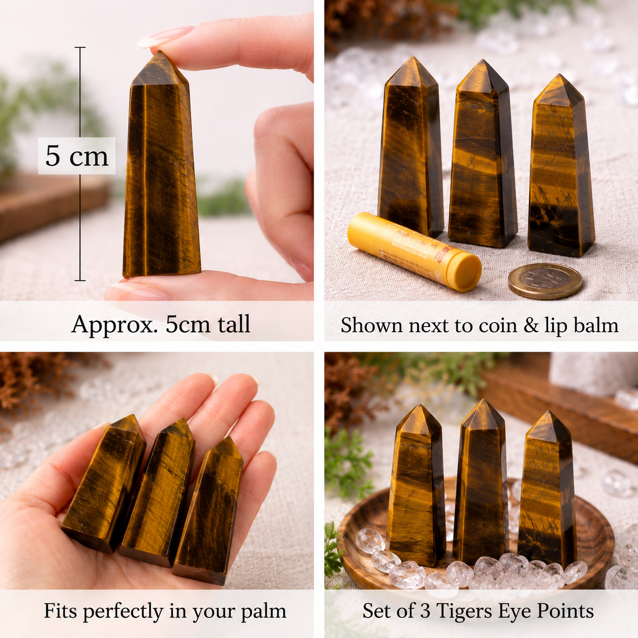 Tiger’s Eye Obelisk Points | Protection & Confidence Crystal Towers | Set of 3