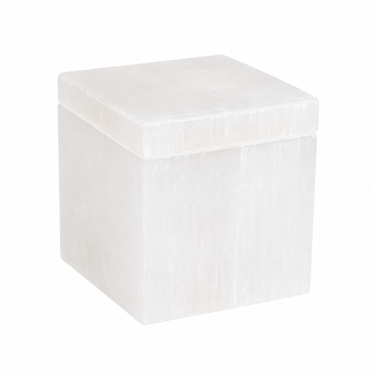 Square Selenite Crystal Charging & Jewellery Box | Cleansing & Protection