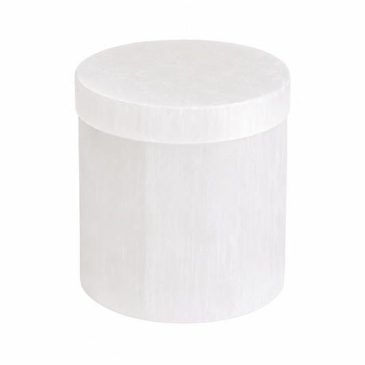 Round Selenite Crystal Charging & Jewellery Box | Cleansing & Protection