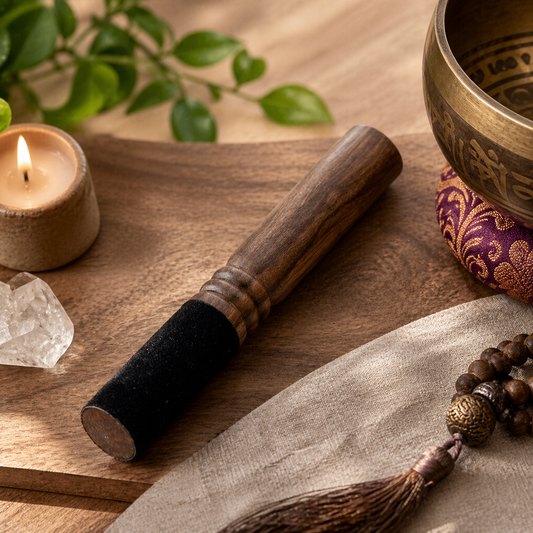 Medium Suede Singing Bowl Striker & Mallet | Tube Handle (18cm) - Crystal Nest
