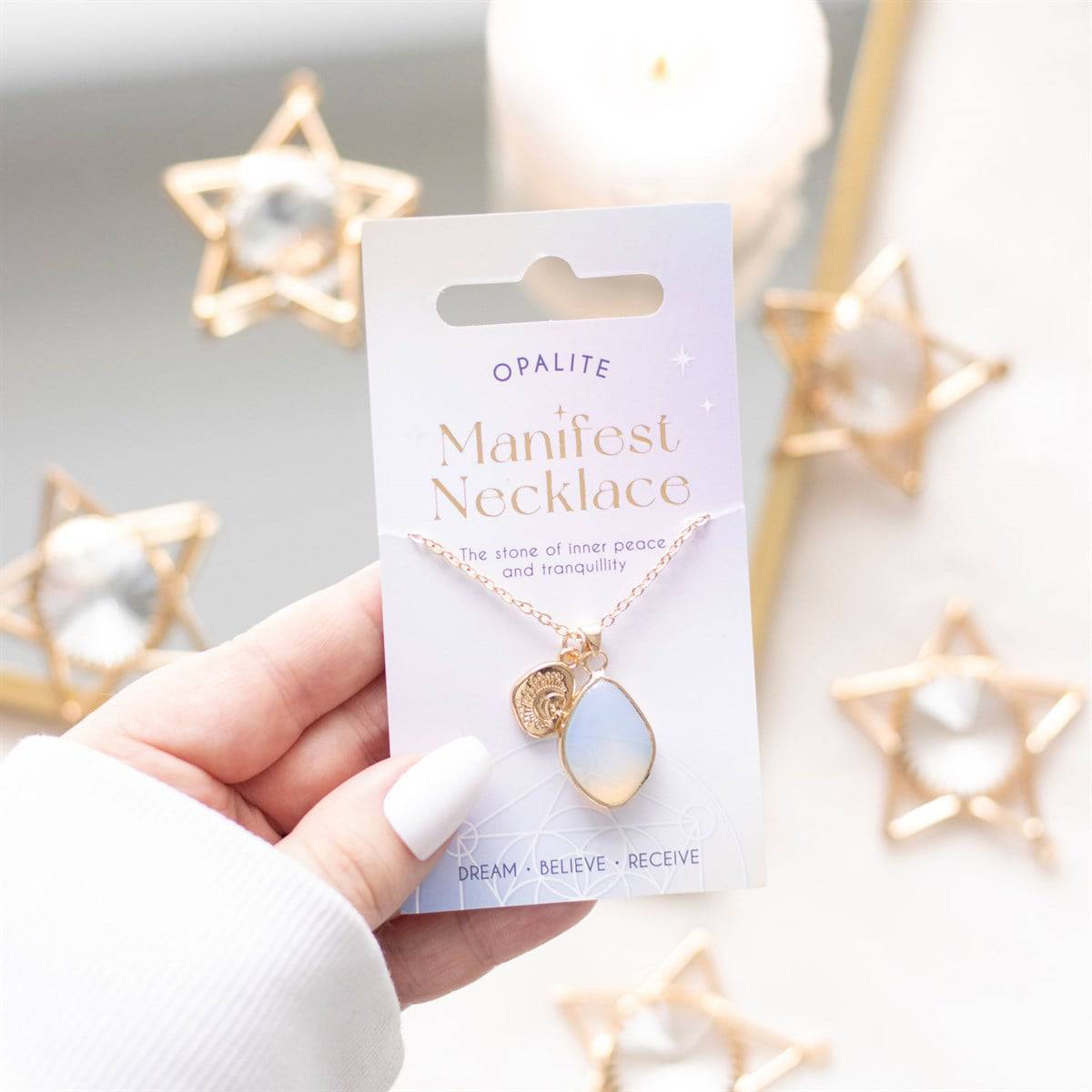 Opalite Gold Pendant Manifestation Necklace - Crystal Nest