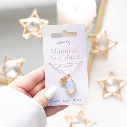 Opalite Gold Pendant Manifestation Necklace - Crystal Nest