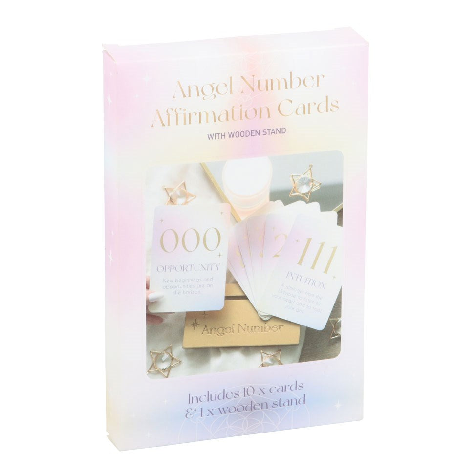 Angel Number Affirmation Cards with Wooden Stand - Crystal Nest