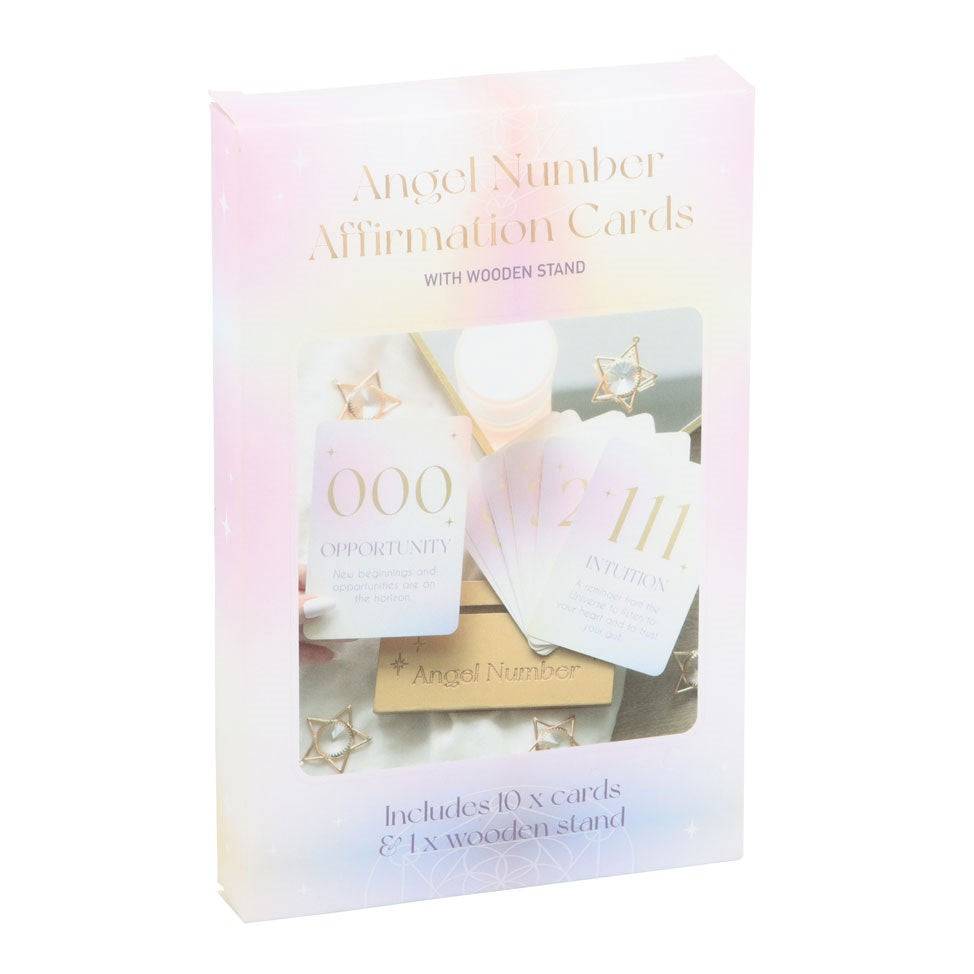 Angel Number Affirmation Cards with Wooden Stand - Crystal Nest