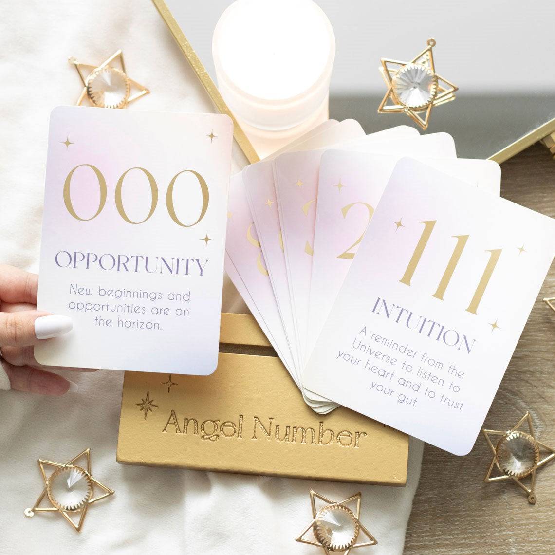 Angel Number Affirmation Cards with Wooden Stand - Crystal Nest