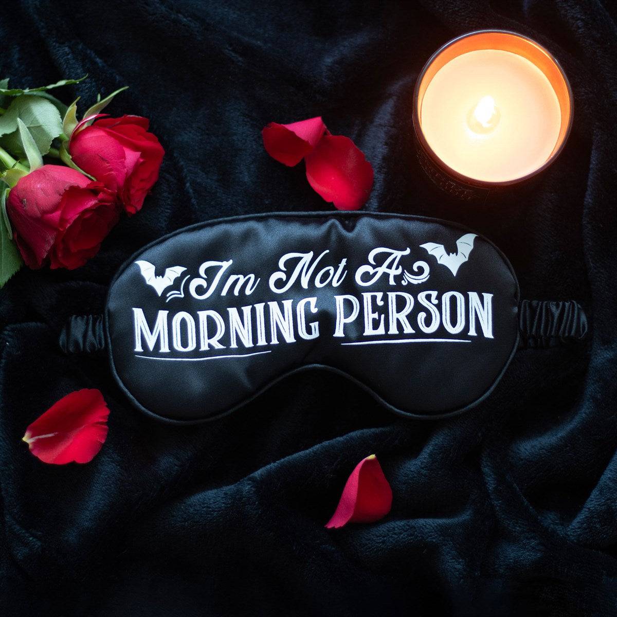 I'm Not a Morning Person Black Satin Sleep Mask - Crystal Nest