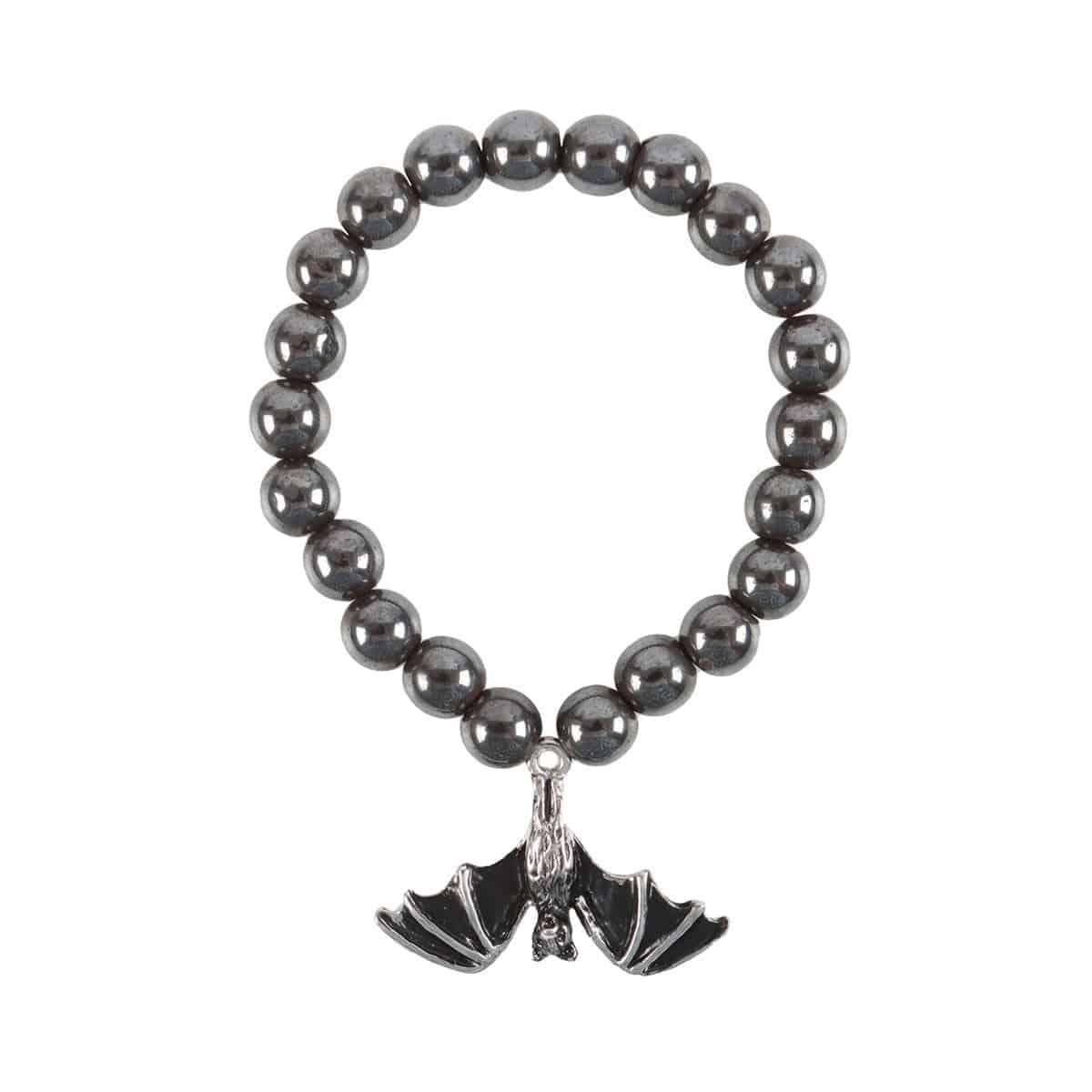 Hematite Beaded Bat Charm Bracelet - Crystal Nest