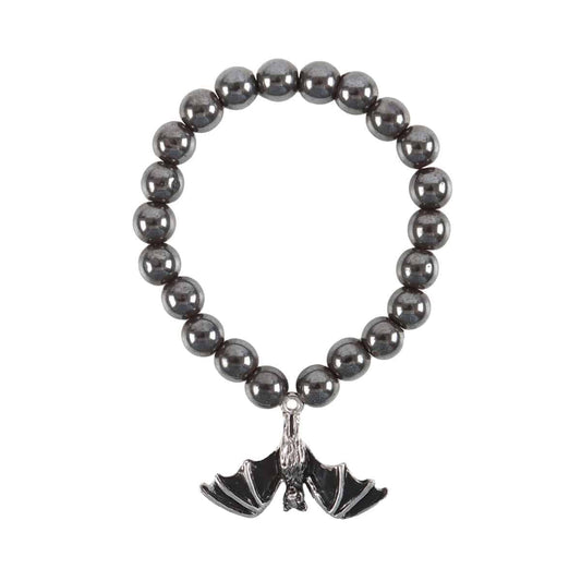 Hematite Beaded Bat Charm Bracelet - Crystal Nest