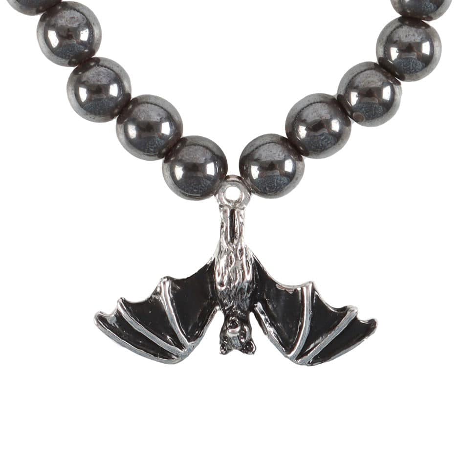 Hematite Beaded Bat Charm Bracelet - Crystal Nest