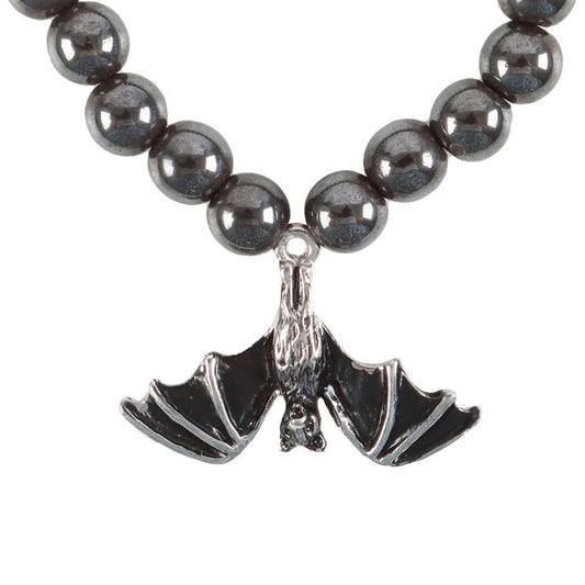Hematite Beaded Bat Charm Bracelet - Crystal Nest