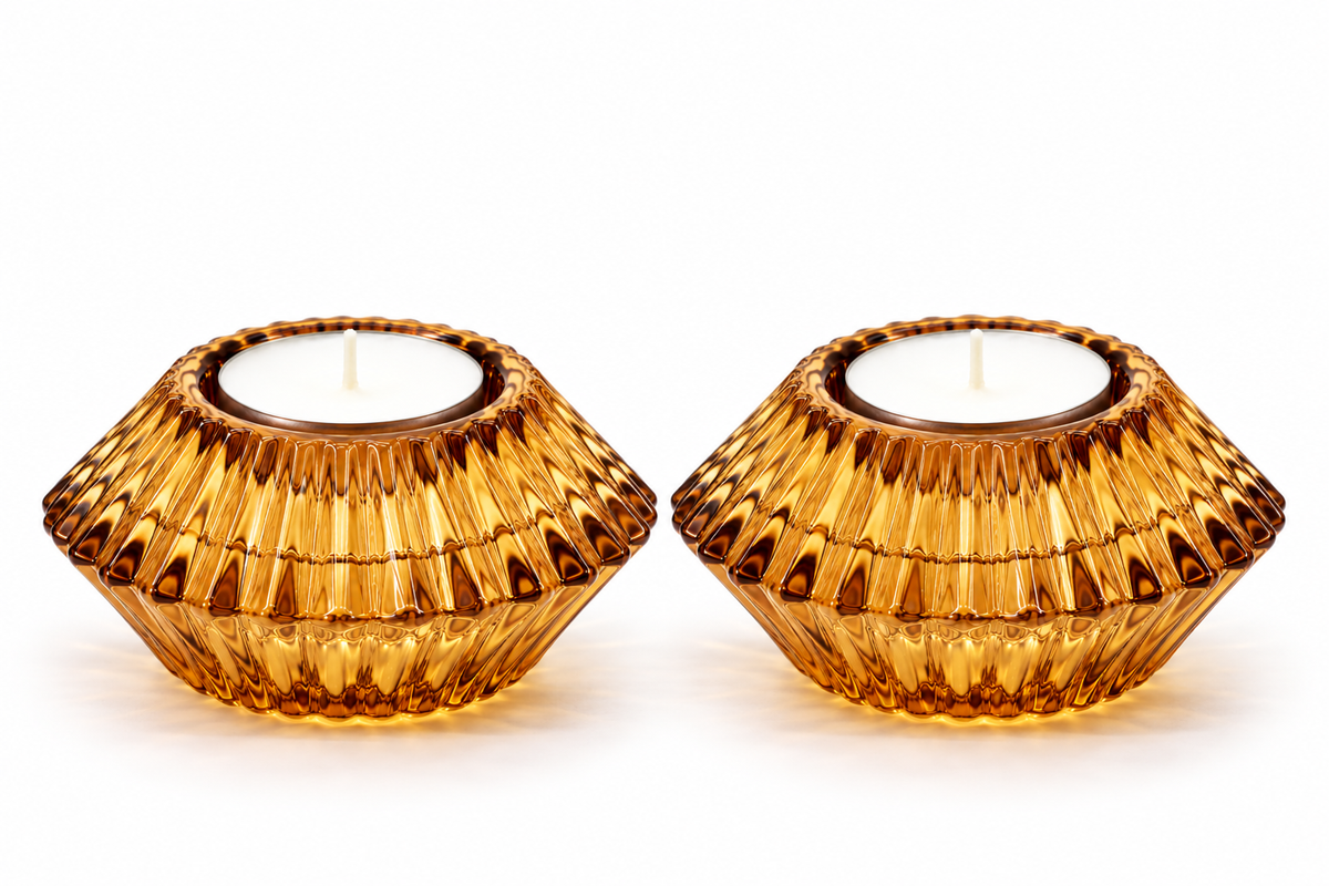Vintage Amber Glass Reversible Candle Holder | Taper & Tealight