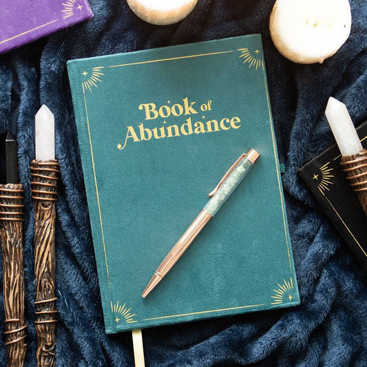 Book of Abundance Journal with Green Aventurine Crystal Pen - Crystal Nest